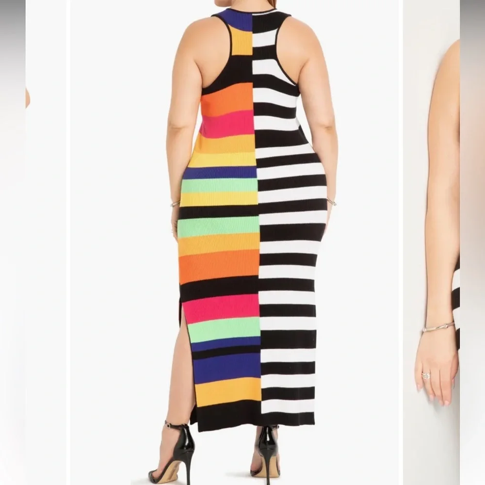 ELOQUII Mixed Striped Ribbed dress‎ colorful sleeveless maxi length Sz 26/28 new - Picture 11 of 14